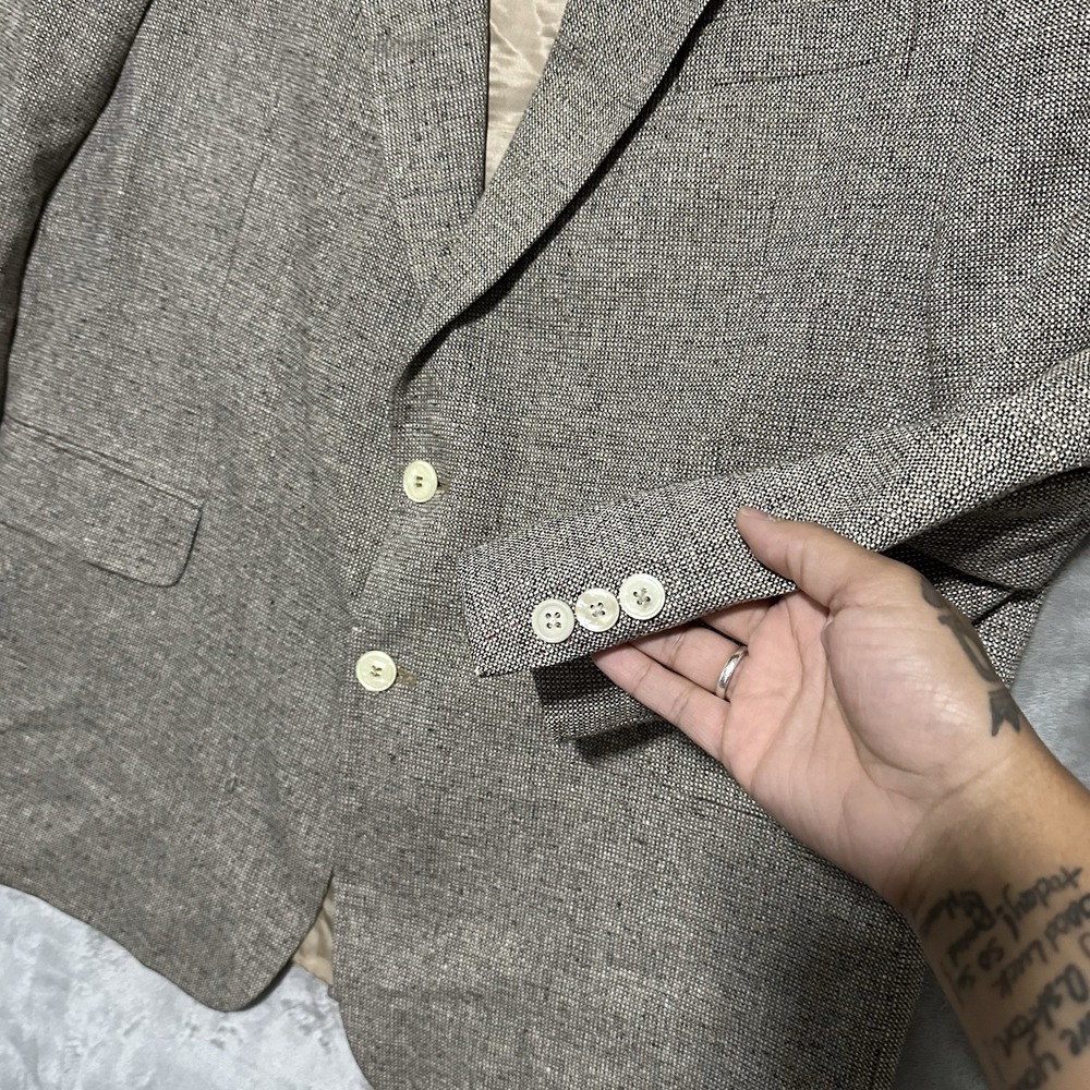 Vintage English Manor Tweed Blazer Jacket Mens 44R Beige Academia Preppy Career - Picture 2 of 11